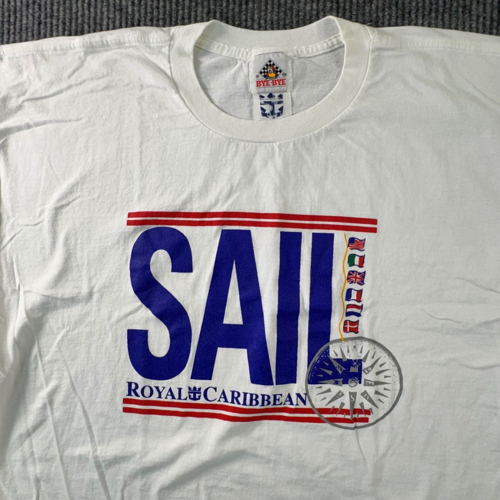 Vintage Royal Caribbean Cruise Line Sail Graphic T-Shirt Mens XXL 90s Flags